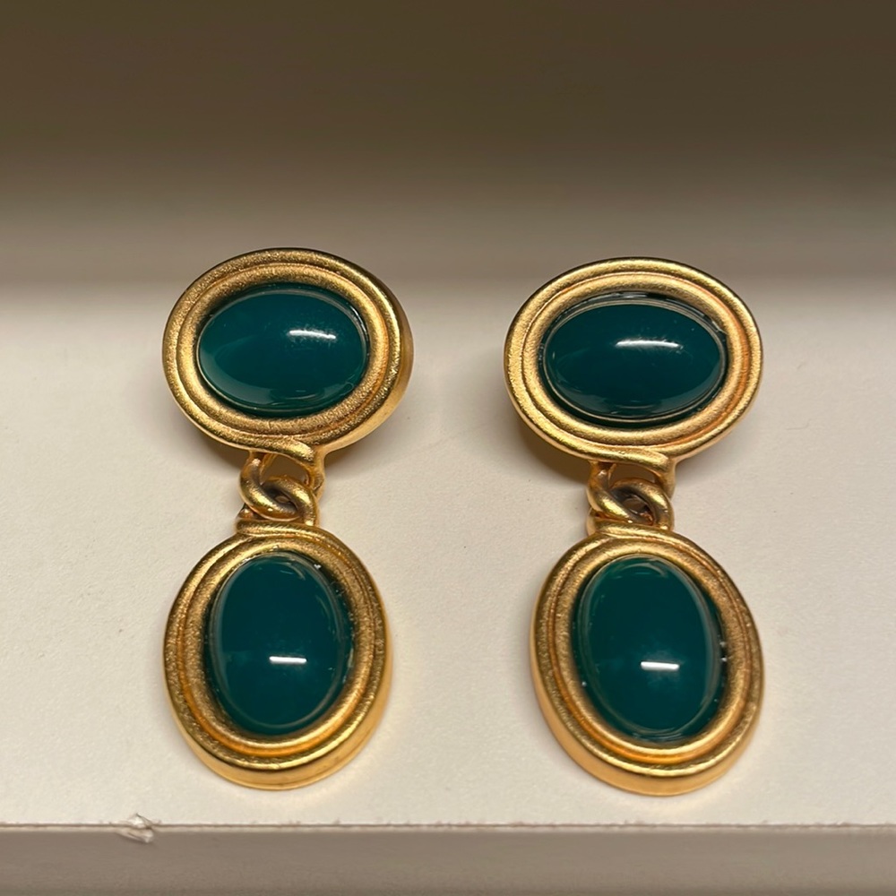 Vintage YSL gold emerald drop earrings